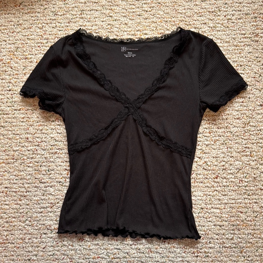No Boundaries Black Ruffled Fitted Blouse